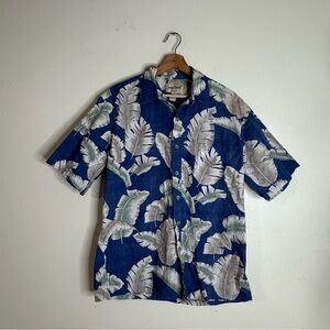 Cooke street Honolulu Classic Blue Tropical Short-Sleeve cotton Shirt Medium